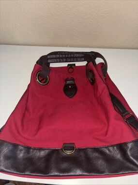 Magellan Canvas Leather Multi-Position Large Bag Tote Red Brown Outdoor Travel